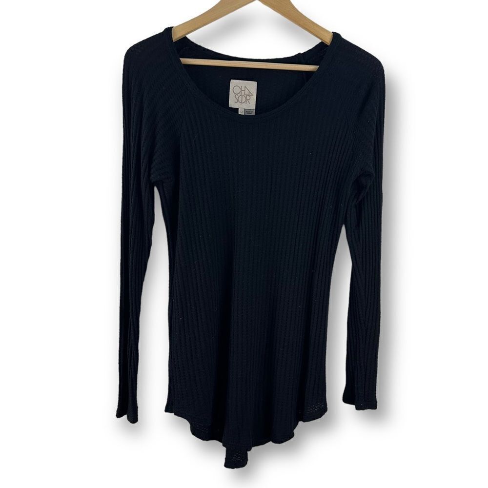 Chaser black scoop neck waffle T-shirt size M